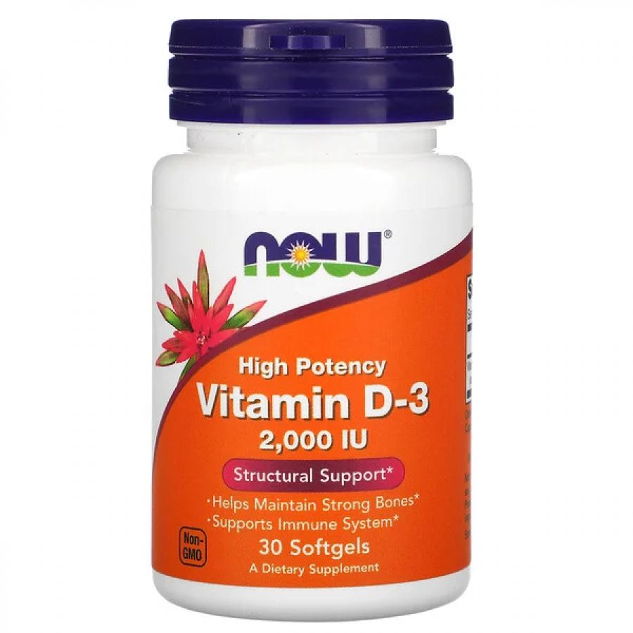 NOW Foods, Vitamina D-3, 50 mcg (2.000 UI), 30 Cápsulas Soft