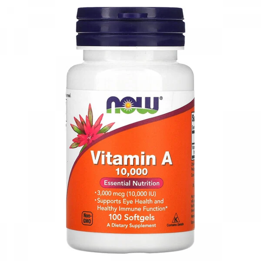 Vitamina A, 10.000 UI, 100 cápsulas blandas Now Foods