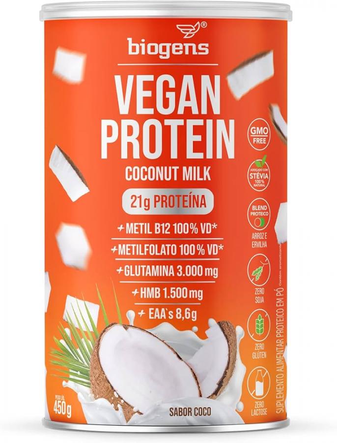 Proteína Vegana 450g, Leche de coco, Sabor Coco, Biogens