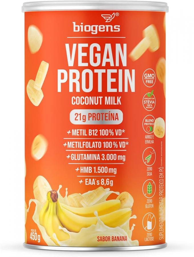Proteína Vegana 450g, Leche de coco, Sabor Banana , Biogens